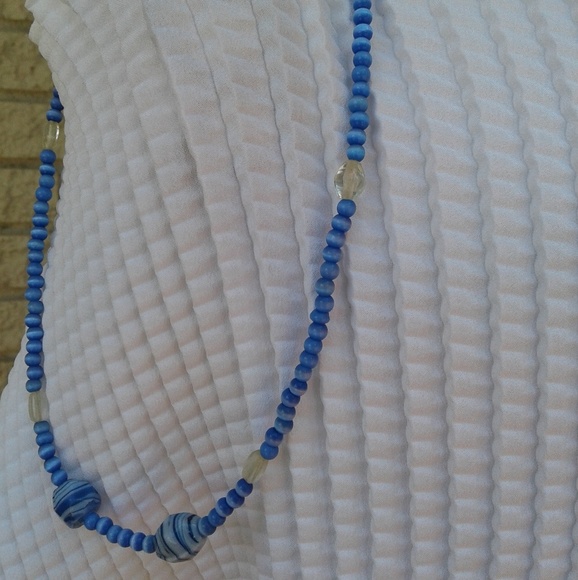 Blue bead necklace glass bead accents - Picture 3 of 4